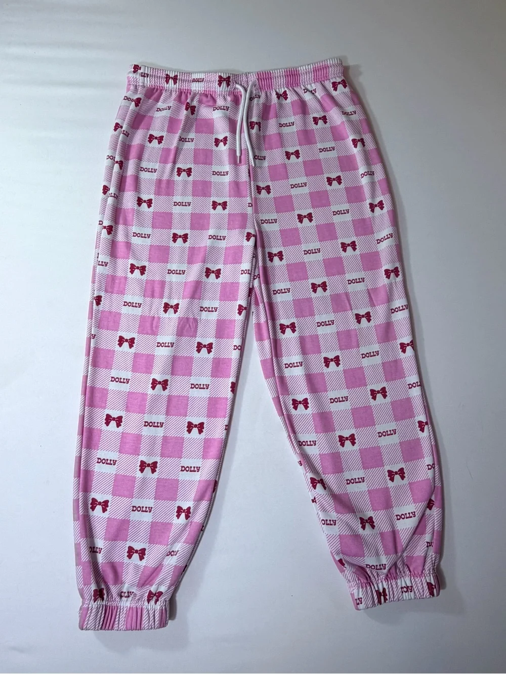 Dolly Pink Gingham Bow Pajama Pants Drawstring Fleece Women’s XXL Runs Small